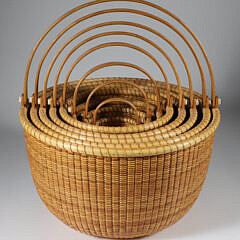 Bill and Judy Sayle Nest of Eight Round Open Swing Handle Nantucket Baskets circa 1994
