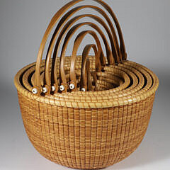 Bill and Judy Sayle Nest of Eight Round Open Swing Handle Nantucket Baskets circa 1994