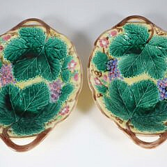 Pair of Wedgwood Majolica Strawberry and Grape Leaf Serving Trays, 19th Century
