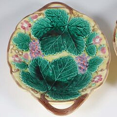 Pair of Wedgwood Majolica Strawberry and Grape Leaf Serving Trays, 19th Century