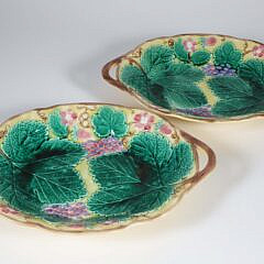 Pair of Wedgwood Majolica Strawberry and Grape Leaf Serving Trays, 19th Century