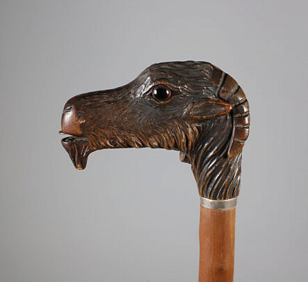 Carved Mechanical Wood Mountain Goat Walking Stick