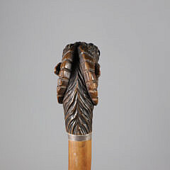 Carved Mechanical Wood Mountain Goat Walking Stick