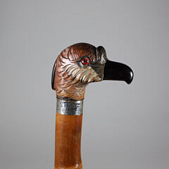Carved Polychrome Wood Parrot Grip Walking Stick
