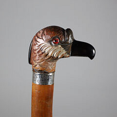 Carved Polychrome Wood Parrot Grip Walking Stick