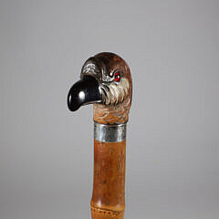 Carved Polychrome Wood Parrot Grip Walking Stick