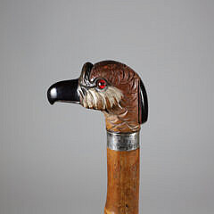 Carved Polychrome Wood Parrot Grip Walking Stick
