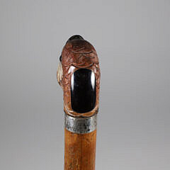 Carved Polychrome Wood Parrot Grip Walking Stick