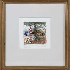 T.J. Struna Miniature Limited Edition Colored Engraving “Farm Market”, Edition #20/100