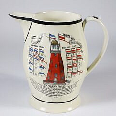 Extremely Rare Liverpool Creamware Pitcher "Signals at Portland Maine Observatory", 19th Century