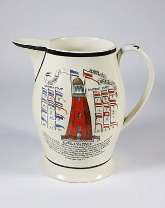 Extremely Rare Liverpool Creamware Pitcher "Signals at Portland Maine Observatory", 19th Century