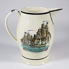 Extremely Rare Liverpool Creamware Pitcher “Signals at Portland Maine Observatory”, 19th Century