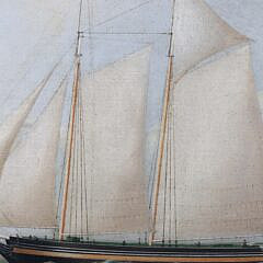 Fine Oil on Canvas “American Portrait of a Two-Masted Schooner Flying a Great Star Pattern American Flag”, 19th Century
