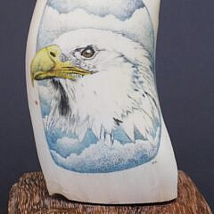 Fine Scrimshaw and Polychromed Eagle Portrait Whale Tooth