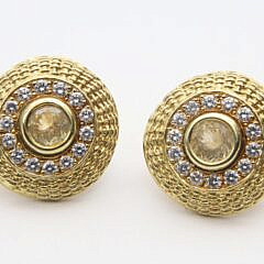 Diana Kim England 18k Yellow Gold, White and Yellow Diamonds Nantucket Basket Weave Earrings