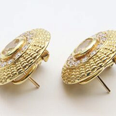 Diana Kim England 18k Yellow Gold, White and Yellow Diamonds Nantucket Basket Weave Earrings