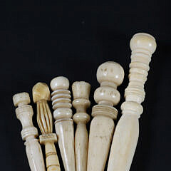 Group of Six Whaleman Carved Whale Bone Bodkins, circa 1860