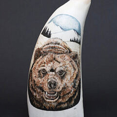 Three B. Aumick Scrimshaw and Polychromed Teeth