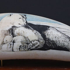 Two B. Aumick Scrimshaw and Polychromed Teeth Depicting Polar Bears