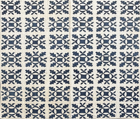 Antique Indigo Blue and White Calico Applique Quilt, 19th Century