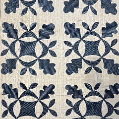 Antique Indigo Blue and White Calico Applique Quilt, 19th Century
