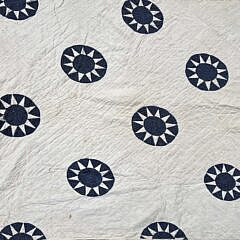 Cobalt Blue Calico Sunburst in a Circle Applique Quilt, 19th Century