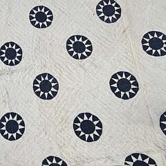 Cobalt Blue Calico Sunburst in a Circle Applique Quilt, 19th Century