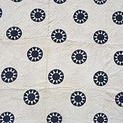 Cobalt Blue Calico Sunburst in a Circle Applique Quilt, 19th Century