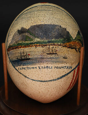 Vintage American Decorated Ostrich Egg, Oil on Shell