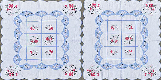Pair of Apple Blossom Applique Quilts