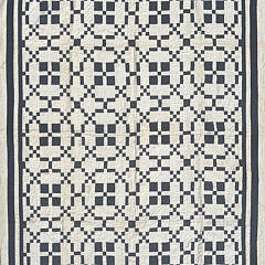 American Antique Blue and White Block and Chain Patchwork Quilt, 19th Century