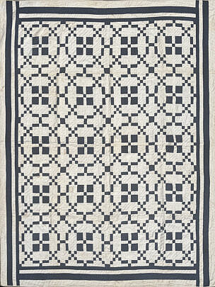 Antique Blue and White Block and Chain Patchwork Quilt 19th Century