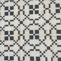 American Antique Blue and White Block and Chain Patchwork Quilt, 19th Century
