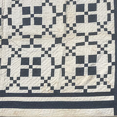 American Antique Blue and White Block and Chain Patchwork Quilt, 19th Century