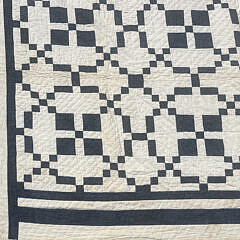 American Antique Blue and White Block and Chain Patchwork Quilt, 19th Century