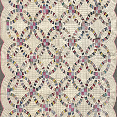 American Vintage Multi-Color Double Wedding Ring Patchwork Quilt, circa 1920s