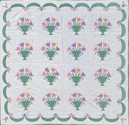 Vintage Blue Flower Basket Patchwork Quilt circa 1930s