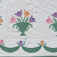 American Vintage Tulips in a Green Flower Basket Applique Quilt, circa 1930s