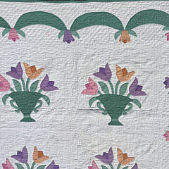 American Vintage Tulips in a Green Flower Basket Applique Quilt, circa 1930s