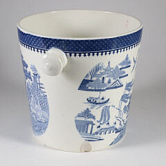 Antique English Blue Willow Ceramic Bucket Pale with Knob Handles