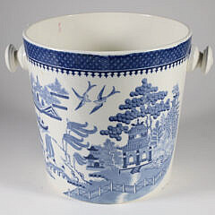 Antique English Blue Willow Ceramic Bucket Pale with Knob Handles