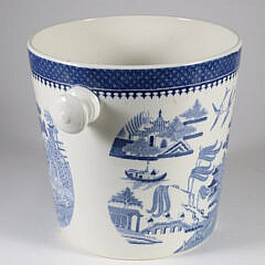 Antique English Blue Willow Ceramic Bucket Pale with Knob Handles
