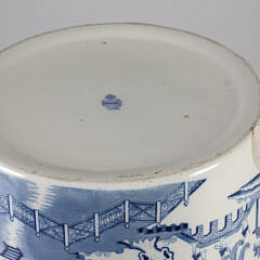 Antique English Blue Willow Ceramic Bucket Pale with Knob Handles