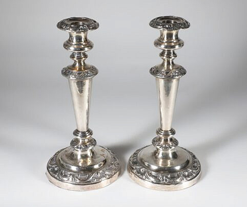 Pair of Silver Plated Candlesticks, 19th Century