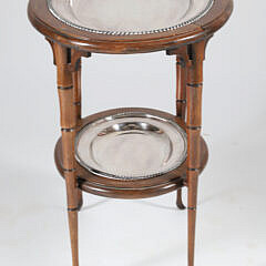 Custom Faux Bamboo Two-Tier Oval Side Table Fitted with Two Antique Gadroon Border Silver Plated Trays