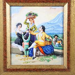 Felipe Herranz Vintage Enamel on Copper Painting “La Vendimia Por Goya”