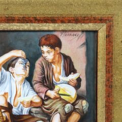 Felipe Herranz Vintage Enamel on Copper Painting “Ninos Comiendo Melon Por Murillo”