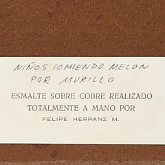 Felipe Herranz Vintage Enamel on Copper Painting “Ninos Comiendo Melon Por Murillo”