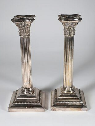 Pair of Antique Gorham Silver Plated Corinthean Column Candlesticks