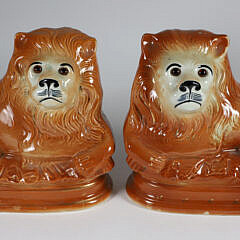 Pair of Staffordshire Ceramic Lions, circa 1900